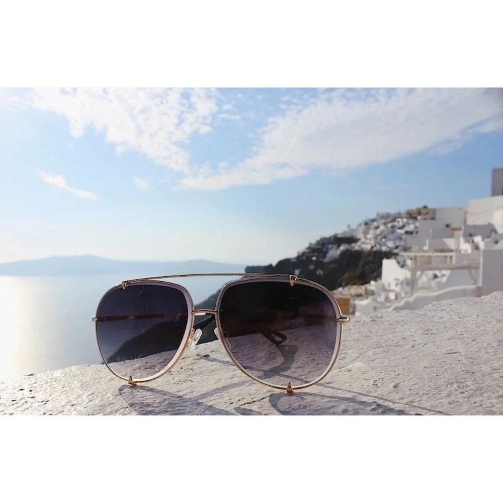 Mens Gold Modern Sunglasses Black Lens Double Bridge UV400 Fashion Streetwear